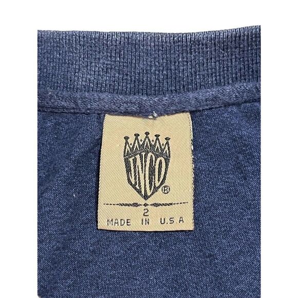 VTG JNCO JEANS Men's Long Sleeve Polo Shirt Gray Blue Striped Zipper USA Size 2 - Picture 6 of 7